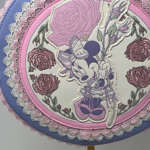 Disney Loungefly Minnie Floral Lace Round Mini Backpack NWT Pink Lavender main image 10